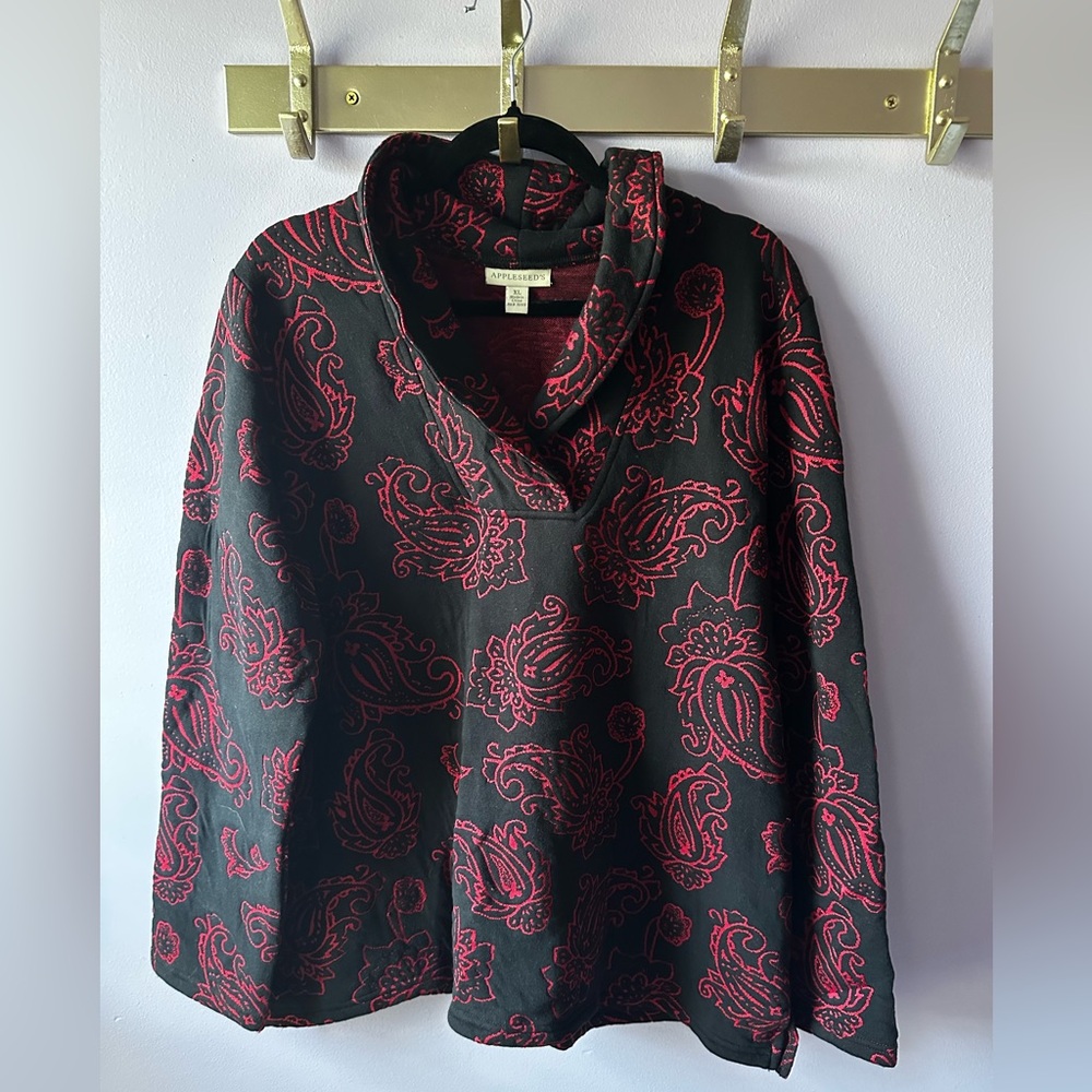 Appleseed's Black and Red Paisley Top